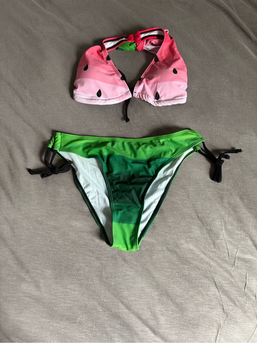 NWT- Striped Pink & Green Watermelon-Print Halter Bikini -Small